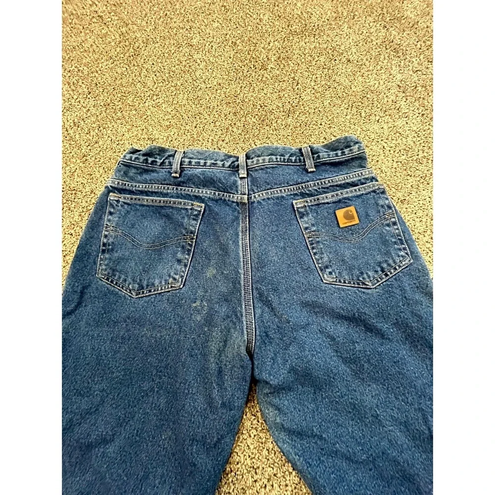 Carhartt Workwear Jeans Mens 38x30 Blue Flannel‎ Lined Relaxed Fit Straight Leg